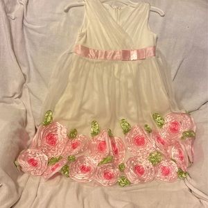 Girls "Bonnie Jean" Dress with Pink Satin Roses